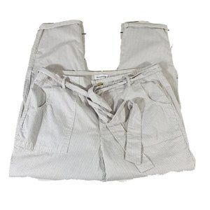 Liz Claiborne Crop Pants Porkchop Tie Waist Pinstripe Gray White Sz 10 New Women